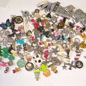 🍀M14 - Mixed Charm Lot and bracelet pieces - Colorful Enamel & Silver Accents